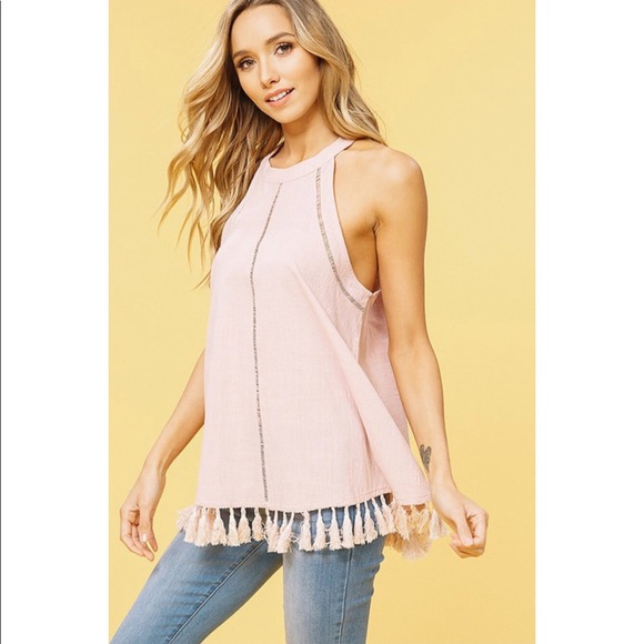 Open Shoulder Fringed Halter Top - Picture 3 of 7